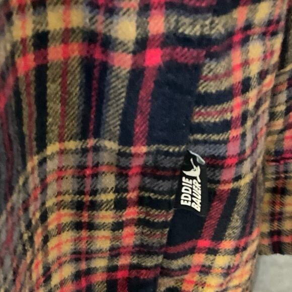 Eddie Bauer Flannel Button Down Shacket Neutral Checked Long Sleeve Size L - Picture 5 of 10